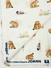 Snuggle Flannel Baby Fabric Bears & Racoons 30″ x 42″ Pre-Shrunk White Brown