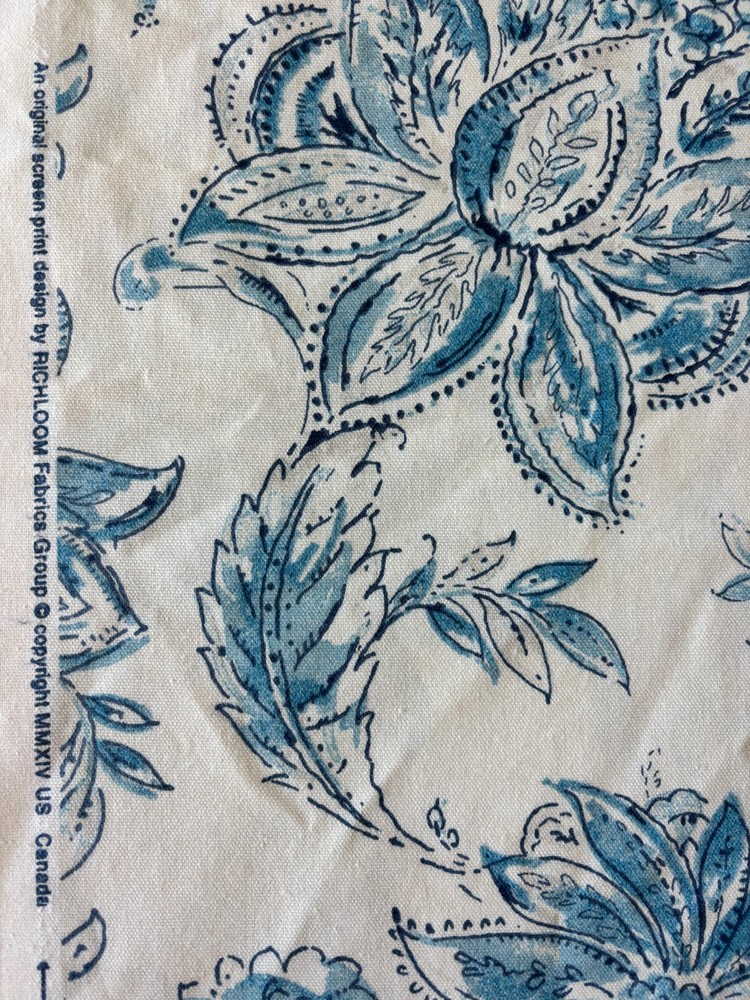 Richloom blue and ivory floral home decor fabric 2 pieces each is 59″ x 55″w