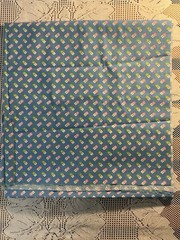 Blue Fabric W/Repeating Daisy Pattern Green Pink White Flowers Cotton 90” X 44”