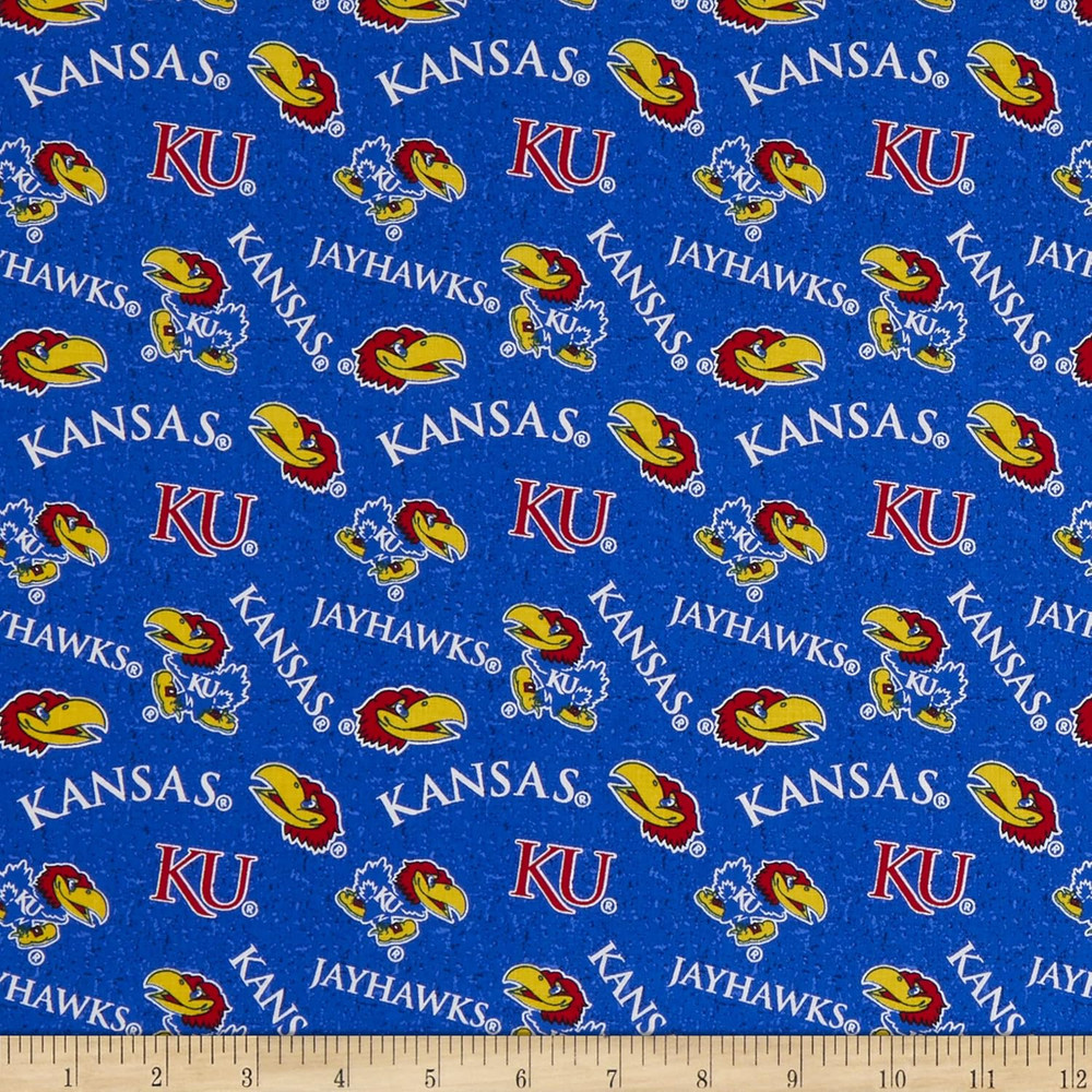 NCAA Kansas Tone on Tone Cotton Multi, Fabric by the Yard