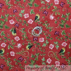BonEful Fabric FQ Cotton Quilt VTG Flower Rose Green Pink Bird Calico Butterfly