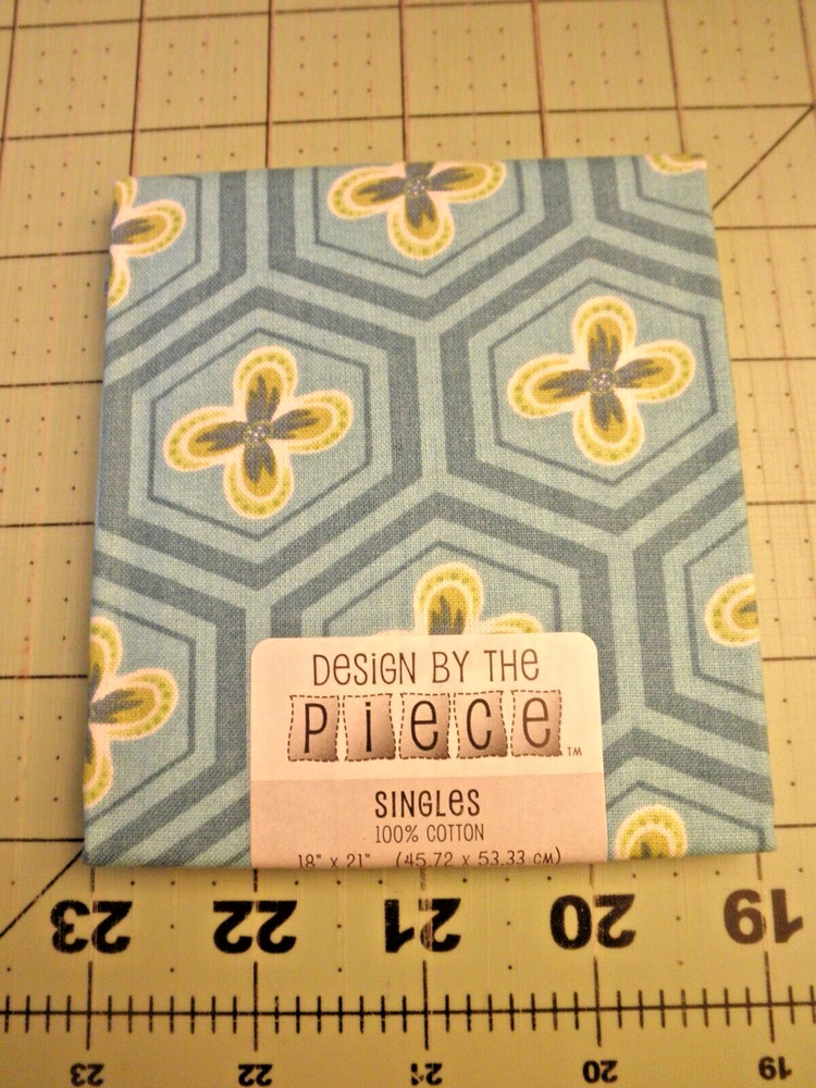 Design by the Piece Blue Floral Hexagons Fat Quarter, FREE SHIPPING