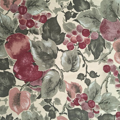 Apples Grapes Leaves Allover Screen Print Scotchgard Mill Creek Fabrics 3+ YDS