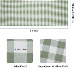 Gingham Fabric 1 Inch Sage Green Checkered 5 Yards Home Decor Sewing Craft