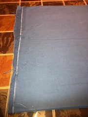 Med. blue cotton canvas/satin weave fabric, 90.5″ (2.1yd)L x 47″W, new bolt cut