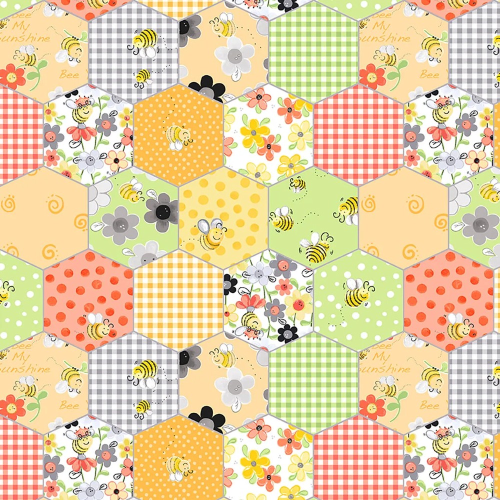 CLOTHWORKS – Sweet Bees by Susybee – Honeycomb Patchwork – Yellow ,1/4 yard