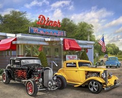 35″ Fabric Panel | David Textiles Nostalgic American Diner & Hot Rod Car Scene