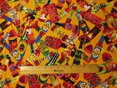 HOT SAUCE BOTTLES HOT SAUCES ORANGE FOOD SNACKS COTTON FABRIC FQ