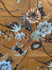 Vintage Fabric Polished Cotton Brown Tropical Print Blue Savalux 70s 1 Y B1