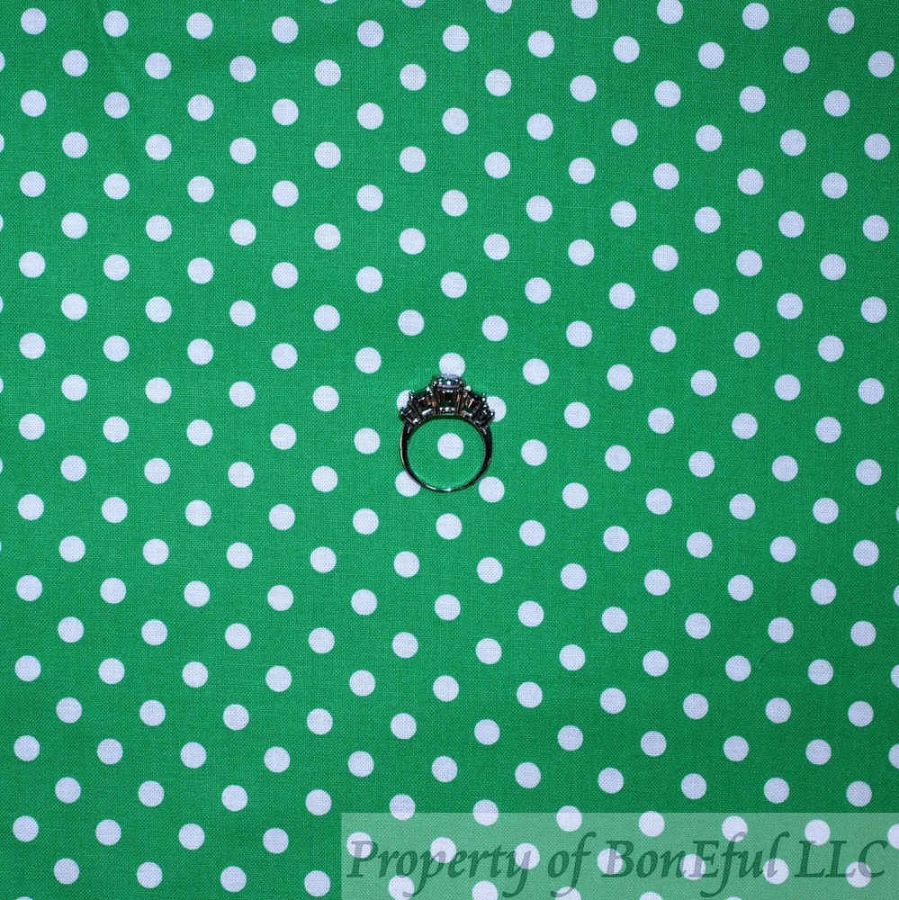 BonEful Fabric FQ Cotton Quilt Green White Small Little Tiny Calico Polka Dot UK