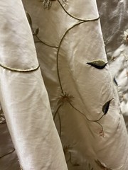 FAUX SILK FLOWERS EMBROIDERED~DRAPERY UPHOLSTERY Sold By The Yard – Champagne