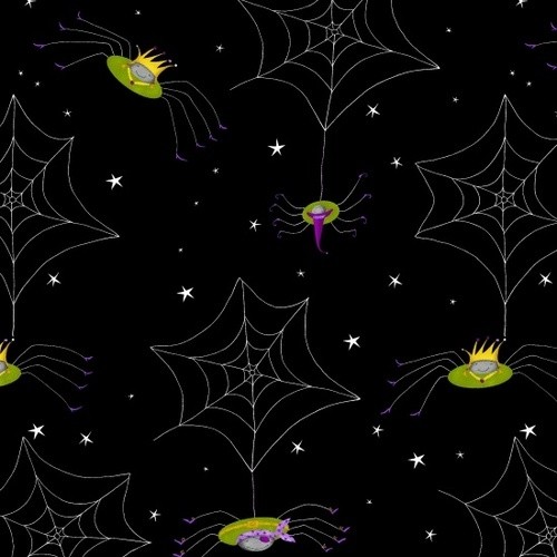 Halloween Fabric – Me & My Ghoul Friends Spider Web Black – Studio E YARD