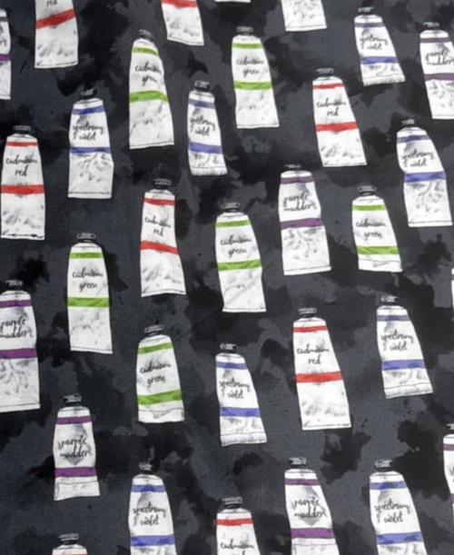 Artist Paint Tubes Black Cotton Felicia Gallo Ink & Arrow Fabrics BT Half Y #14