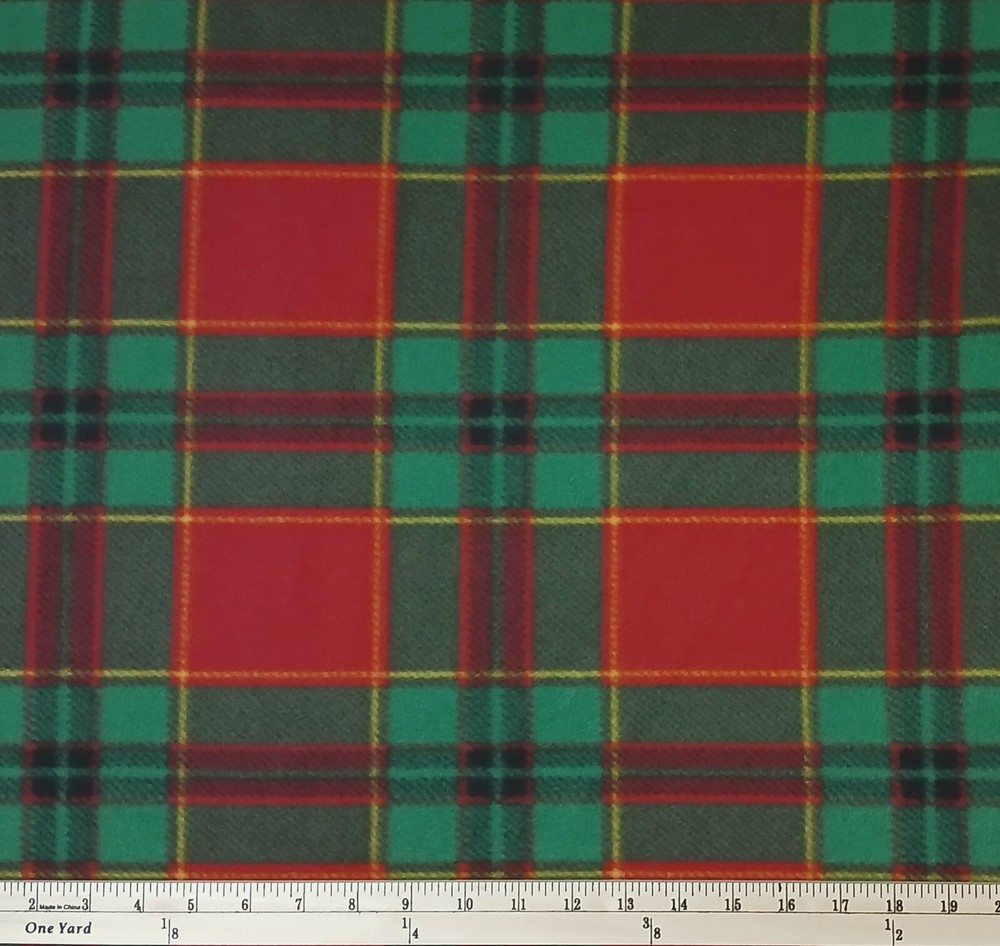 Fleece Plaid Red Green Yellow Fleece Fabric Print by the Yard A342.21