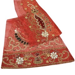 Sanskriti Vintage Design Fabric Hand Beaded Indian Craft Dark Red Patch Work