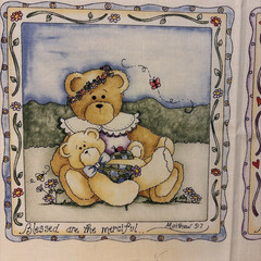 Vintage Dianna Marcum~Beatitude Bears Fabric~Religious~18 Quilt Blocks~6 1/2″ sq