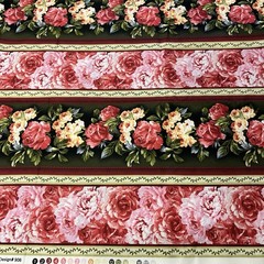 Floral Vignette Pink Red Rose Green Border Stripe Paintbrush Studio 2.5 Y