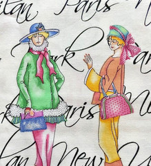 VTG 90`s FASHIONABLE LADIES NEW YORK MILAN PARIS by JOY HALL BTFE 22″x9″