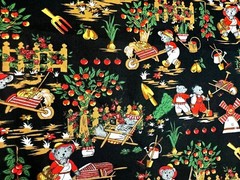 Garden Bear – Hi-Fashion Cotton Fabric – 2.1 yd x 1 yd – Vintage 1950-1970