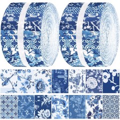 40 Pcs Blue and White Floral Christmas Quilting Fabric Roll 2.56 Inch Precut …