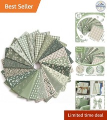 20 Pcs Sage Green Quilting Fabric Squares 10”x10” Gingham Polka Dot