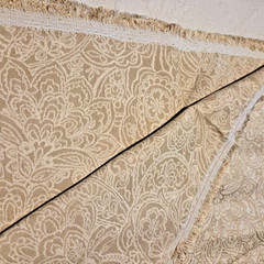 1.33 Yds Cotton Jacquard Upholstery Fabric Paisley Floral Ecru & Tan 54″ Wide