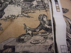 French Country Toile Fabric Lot of 3 Matching Pieces Pastoral Scene Upholstery