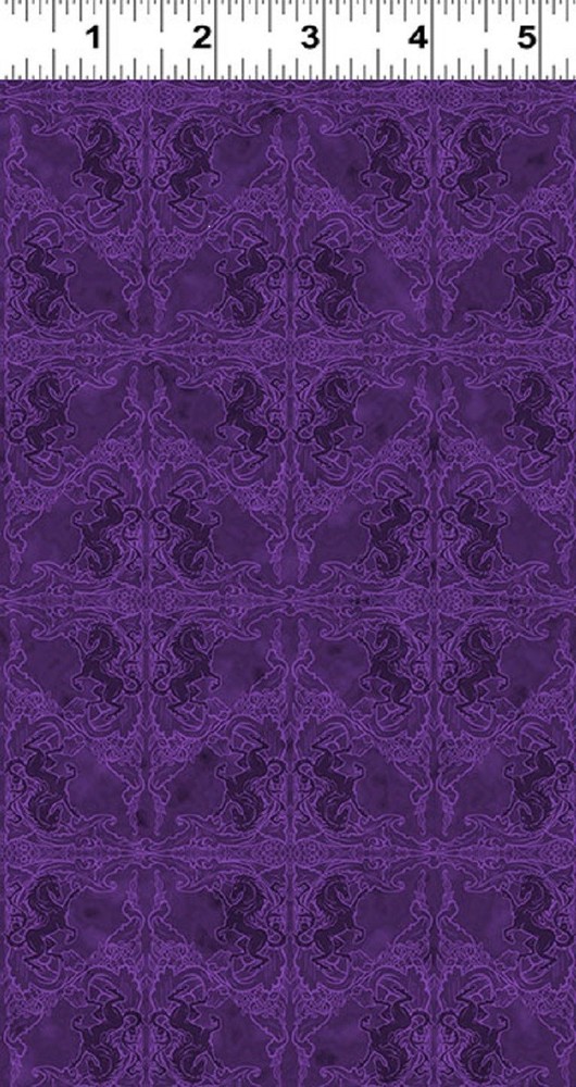 UNICORN MAGIC Anne Stokes Y4713-45 Unicorn coat of Arms purple Fabric BTHY