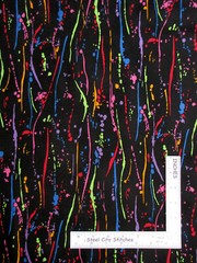 Paint Splatter Drips Fabric By The Yard Multi Color Splats on Black Cotton