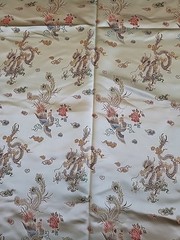 Chinese dragon and phoenix pattern brocade fabric, satin sheen, 45×142 inches