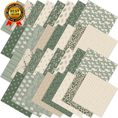 32Pcs Sage Green Floral Cotton Fabric Bundles 10 X 10 Inch Greenery