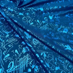 Spandex Stretch Fabric Neon Blue Abstract Print 60″ Wide by Yard for Swimwear