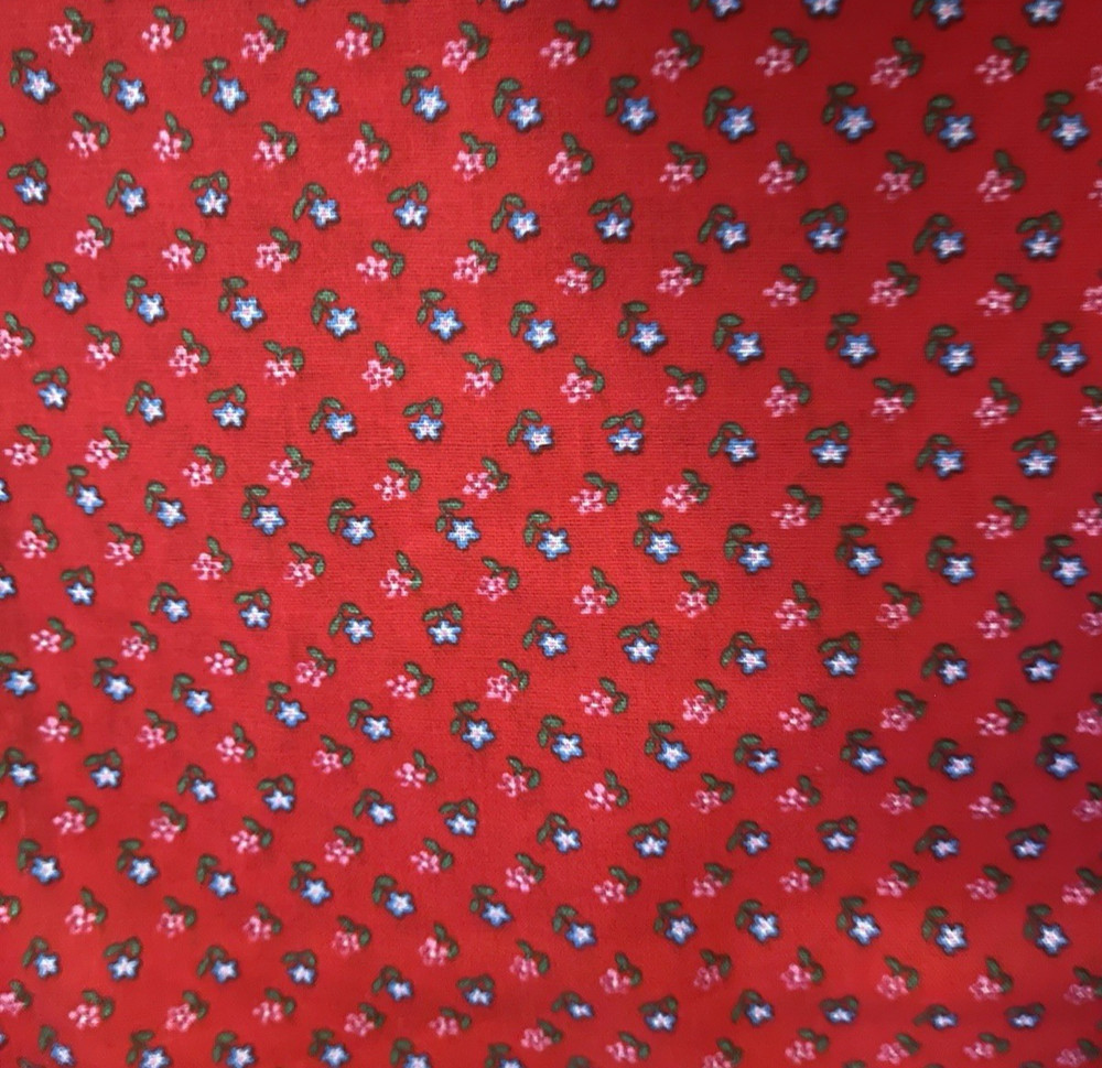 VTG Tiny Ditzy CALICO RED w/ Pink & Blue Daisy Florals Cottagecore 22″x15″
