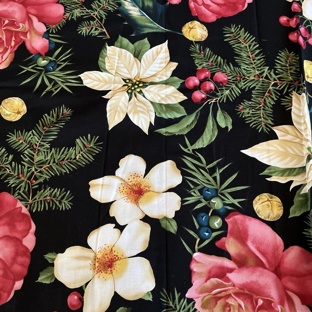 Celebration Holiday Christmas Floral Holly Rose Poinsettia Alexander Henry 1.5 Y