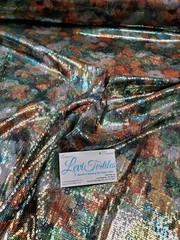 Digitally Printed Stretch Sequin on Spandex Fabric Sold BTY “Green/Orange Floral