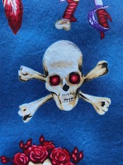 SHAMASH SONS FABRIC~Skull Heads~CROSSBONES~Indian Chief~Pirate~ROSES~Durag~BLUE~