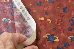 By 1/2 Yd, Stars with Wings & Hearts on Marbled-Rust Cotton, SSI, Kogut, P9304