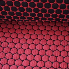 Vtg Retro MCM Designtex Upholstery Fabric “Loop to Loop” Red, Black Dots 7.5 yds