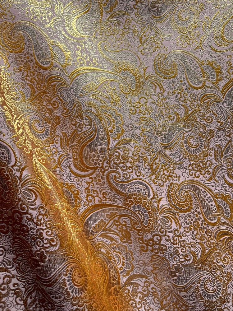 BLUSH PINK GOLD METALLIC PAISLEY BROCADE FABRIC (60 in.) Sold By The Yard