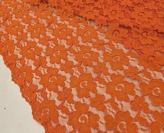 ORANGE Corded Stretch Embroidery Lace Fabric 50” Width 1 Yard