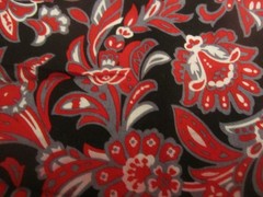 Challis Rayon Apparel Fabric Red Grey White on Black 1yd 14″ x 54