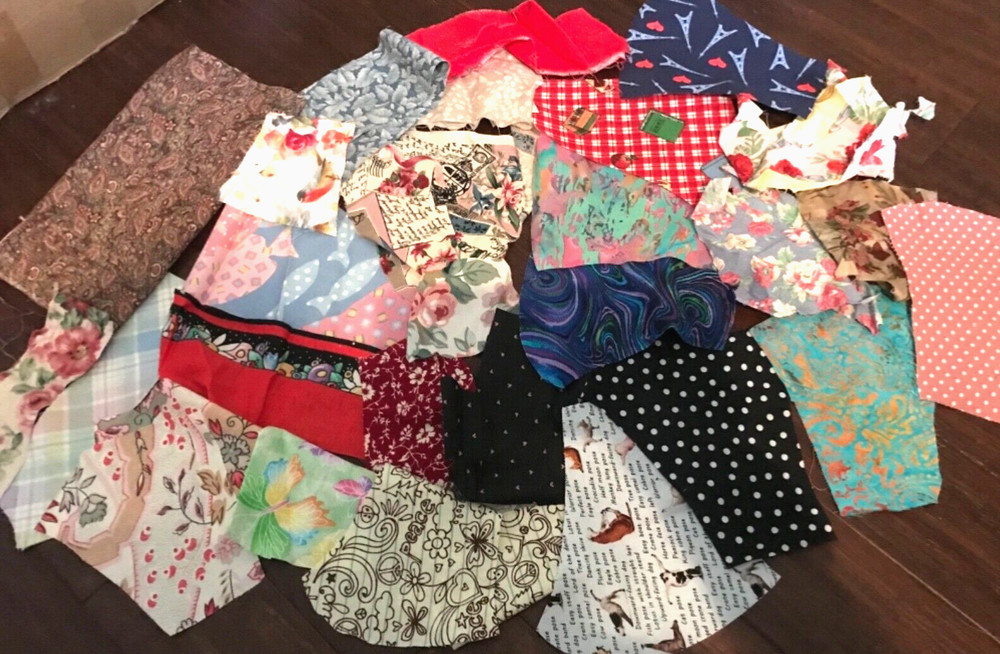 Fabric Scraps Slow stitch Crumb  Scrappy Quilting 100% Cotton Small Pieces 8 Oz