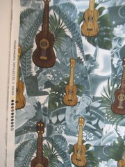 TRANS PACIFIC Hawaiian Tropical UKULELE GIRL COTTON FABRIC VTG RARE 32″X44″