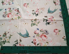 BTY Riley Blake ‘Rose & Violets’ C10410 Cream w/Pink Floral Birds Cotton Fabric