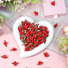 100 Pcs Red Mini Satin Rose Flower Appliques Ribbon Bows for DIY Craft & Sewing