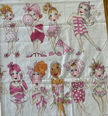 BATHETTES 2008 Loralie Harris Fabric 24×44 Pink Bathing Beauty Pin Up Girls