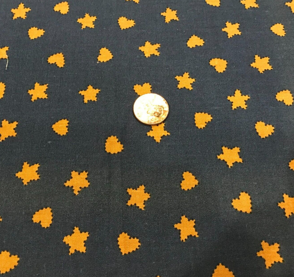 Bronze-Colored Stars & Hearts on Navy * Fabri-Quilt Inc. * 100% Cotton * 8″x21″