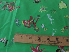 3yards x44″ Hawaiian Textile Fabric Green Aloha Hawaii Design Hula Dancer flower