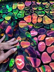 Multicolor Iridescent Sequins On Stretch Black Velvet Fabric Sold By The Yard