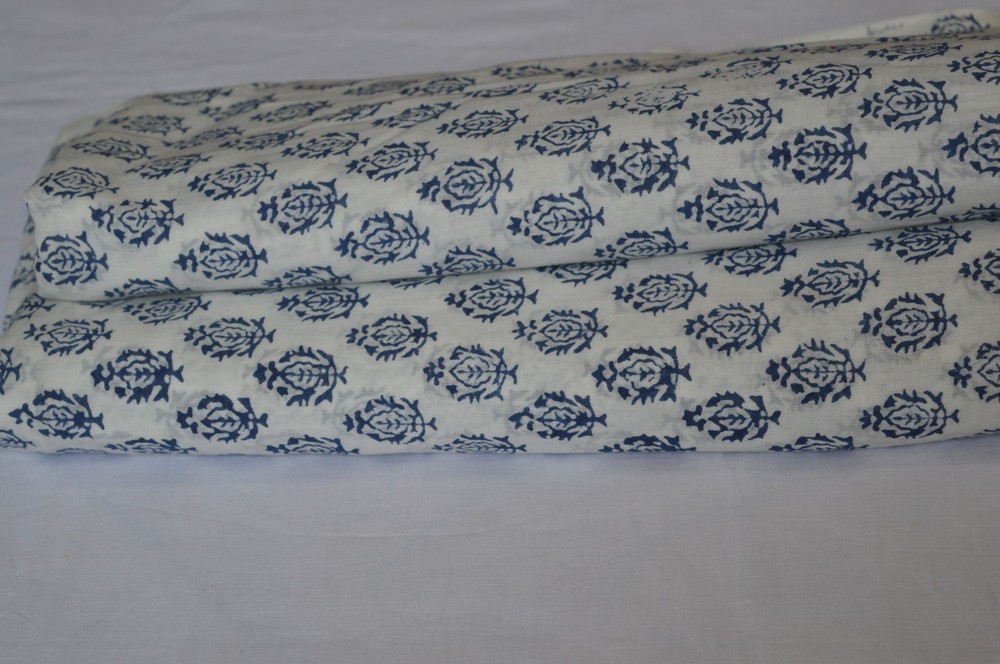 1 Yard Hand Block Print Floral Fabric 100%Cotton NO *TARRIF CHARGES 100%✅ZK_216